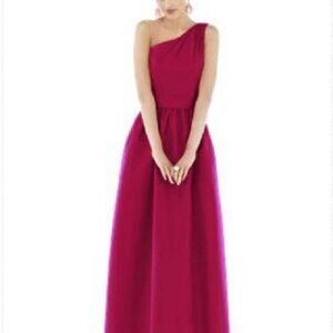 Alfred Sung 529...Full Length, One shoulder Dress...Sangria....Size 4...NWT